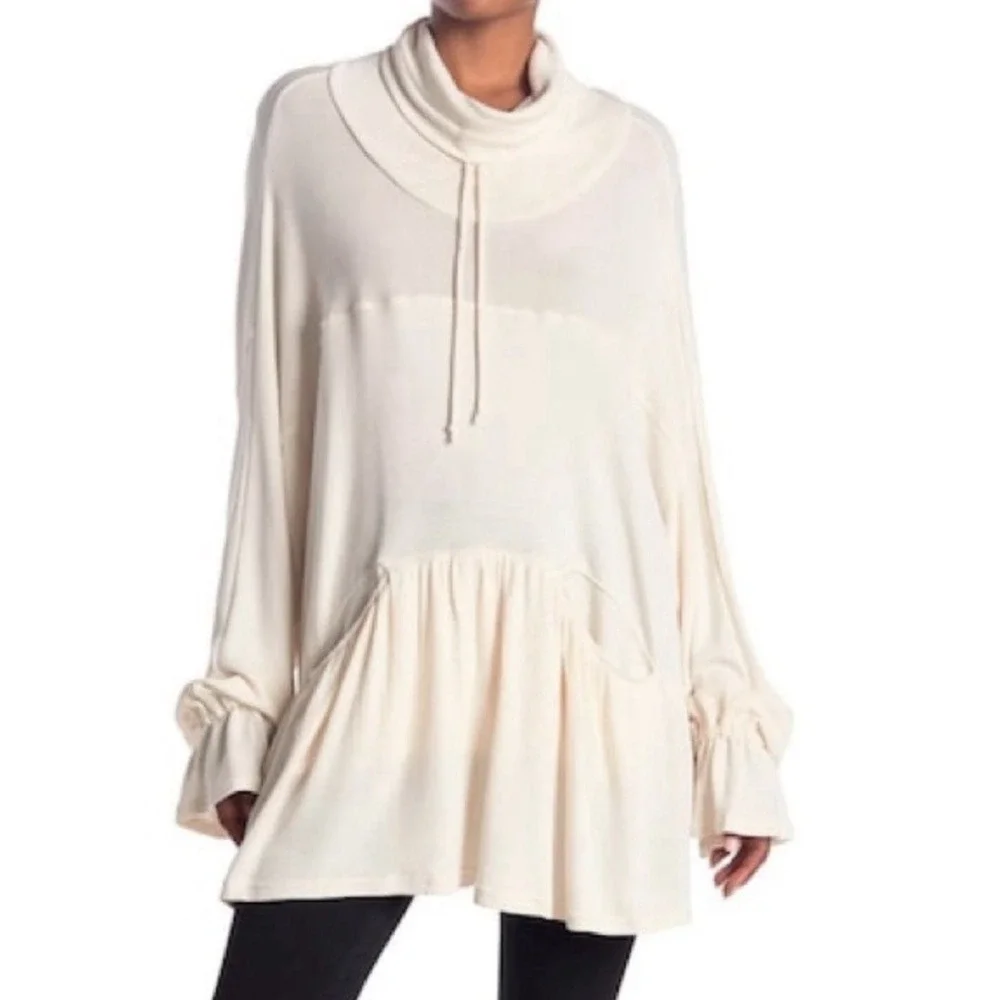 Free People Movement Early Riser slouchy white cowl-neck pullover hoodie Ivory